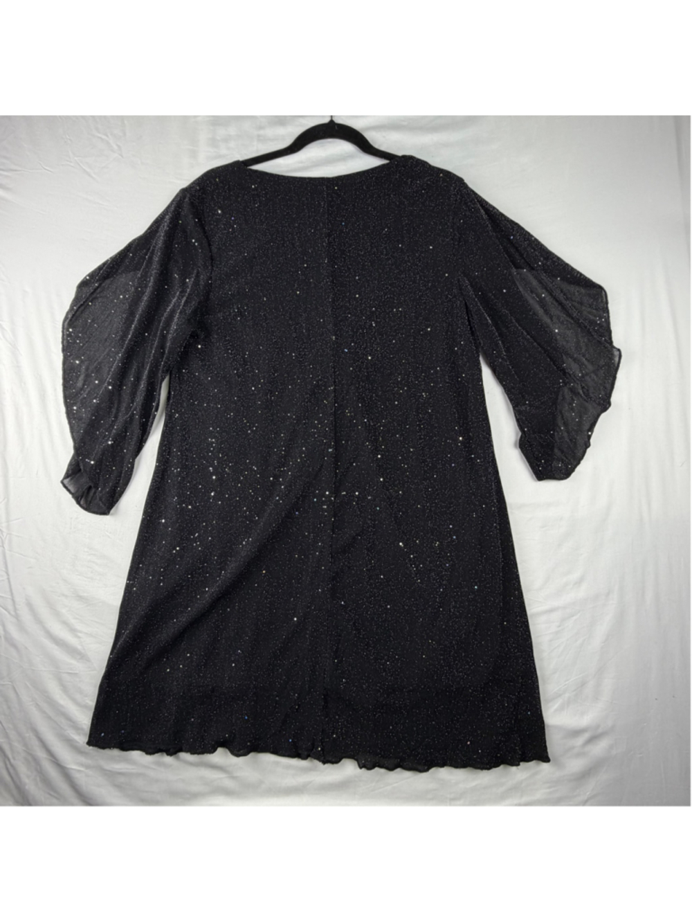 Black Metallic Sparkle V-Neck Dress Split Bell Sleeve Cocktail Party 0XL - Picture 2 of 6